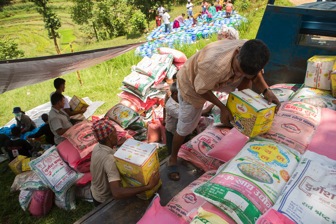 Supplies of food and hygiene kits in Kavre (photo: Jake Lyell).