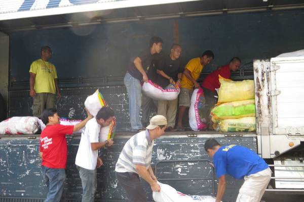 Distribution of food and other humanitarian aid.
