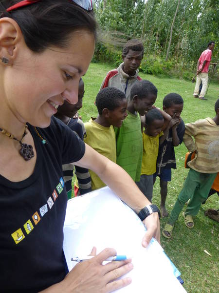 Jana Smolíková, a researcher writes data from a geomorphological mapping in Karchicho.