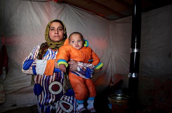 Bouchra and her one year old son Bayan live in refugee camp in Bekaa (Jean Khoury/CI, CLMC).