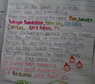 Letter of thanks of high school students - Caritas is also included.