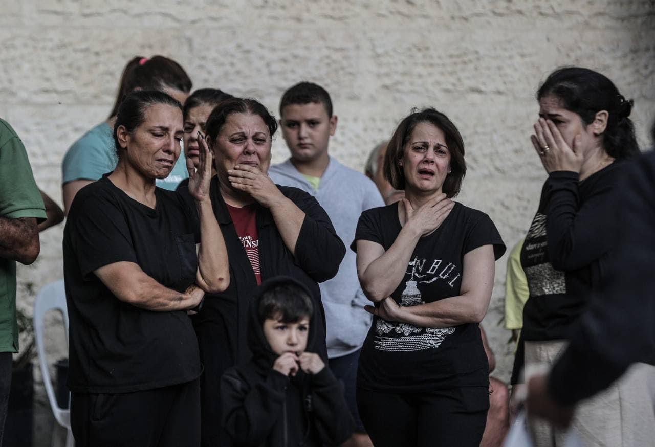 Funeral of victims of St.Porphyrios church shelling in Gaza
