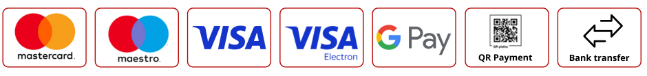 Visa, Visa Electron, Mastercard, Maestro, Google pay, Bank transfer and QR payment